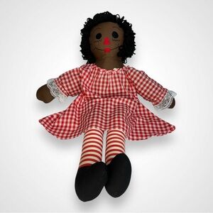 Black African American Raggedy Ann Doll 26" Long Hand Made I Love You Patch